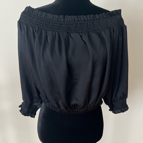 Express Black Smocked Waist Boho Peasant Off-Shoulder Women's Blouse Size Large - Picture 1 of 14